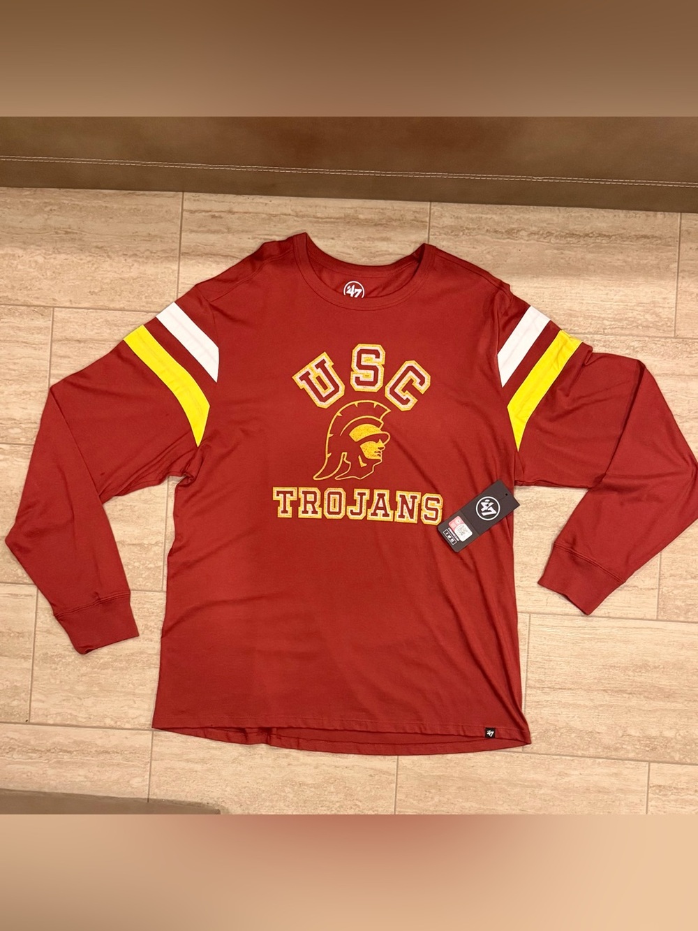 NWT 47 USC‎ Trojans Men's Long-Sleeve Crewneck Shirt - Cardinal/Gold Size XXL